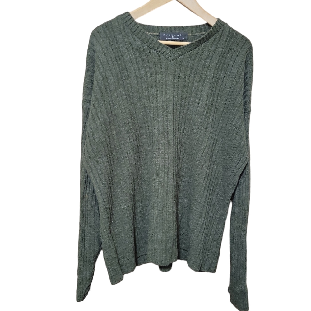 Protegé Collection Vintage olive green cable knit v neck XL sweater